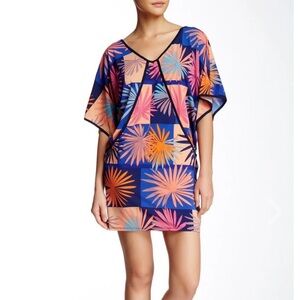 Trina Turk Edith Kimono Sleeve Mini Dress Blue Pink Orange Medium M